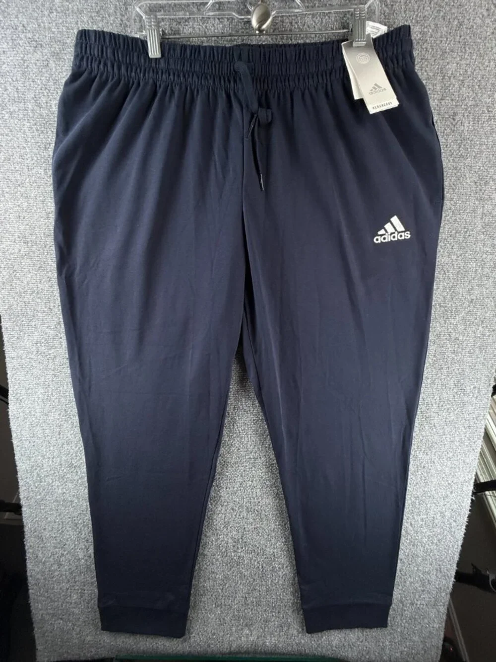 NWT Adidas Track Pants Sweatpants Blue 2XL Elastic Waist Drawstring Tapered Reg